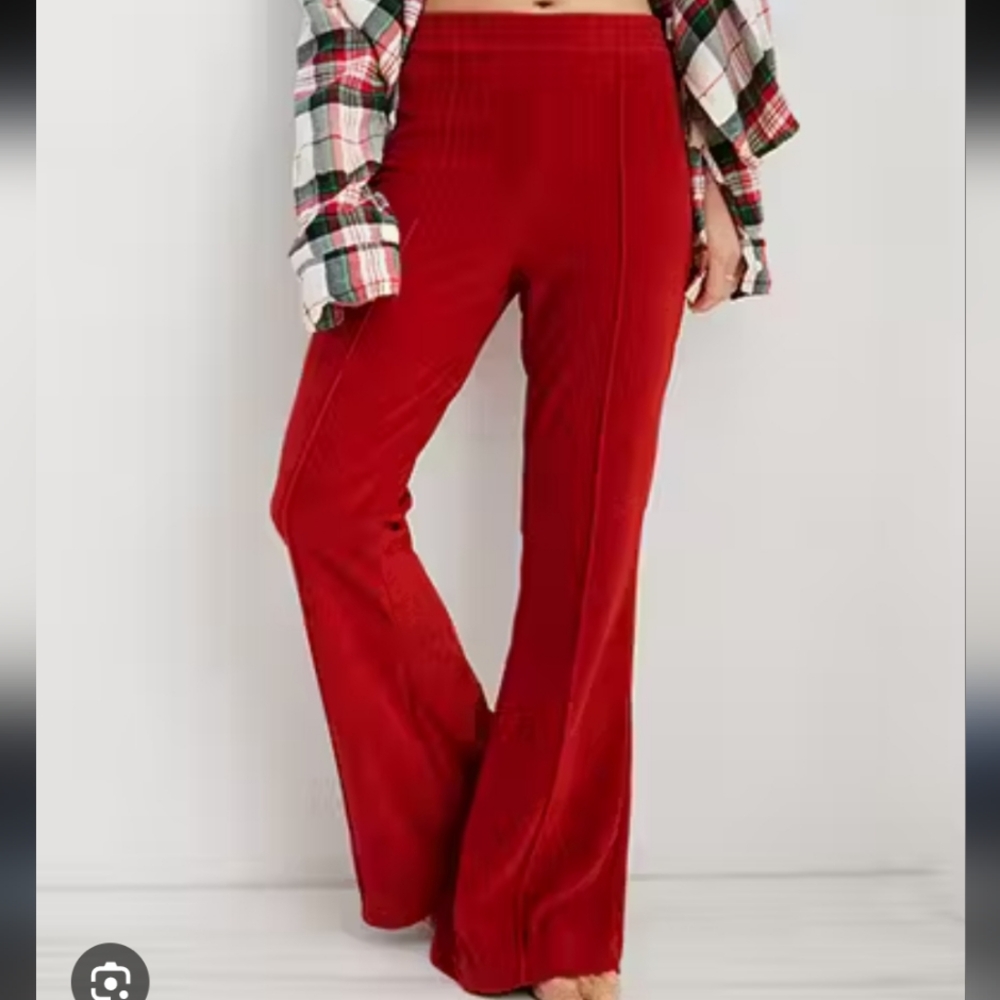 Aerie Velour Ribbed Red Flared Pants